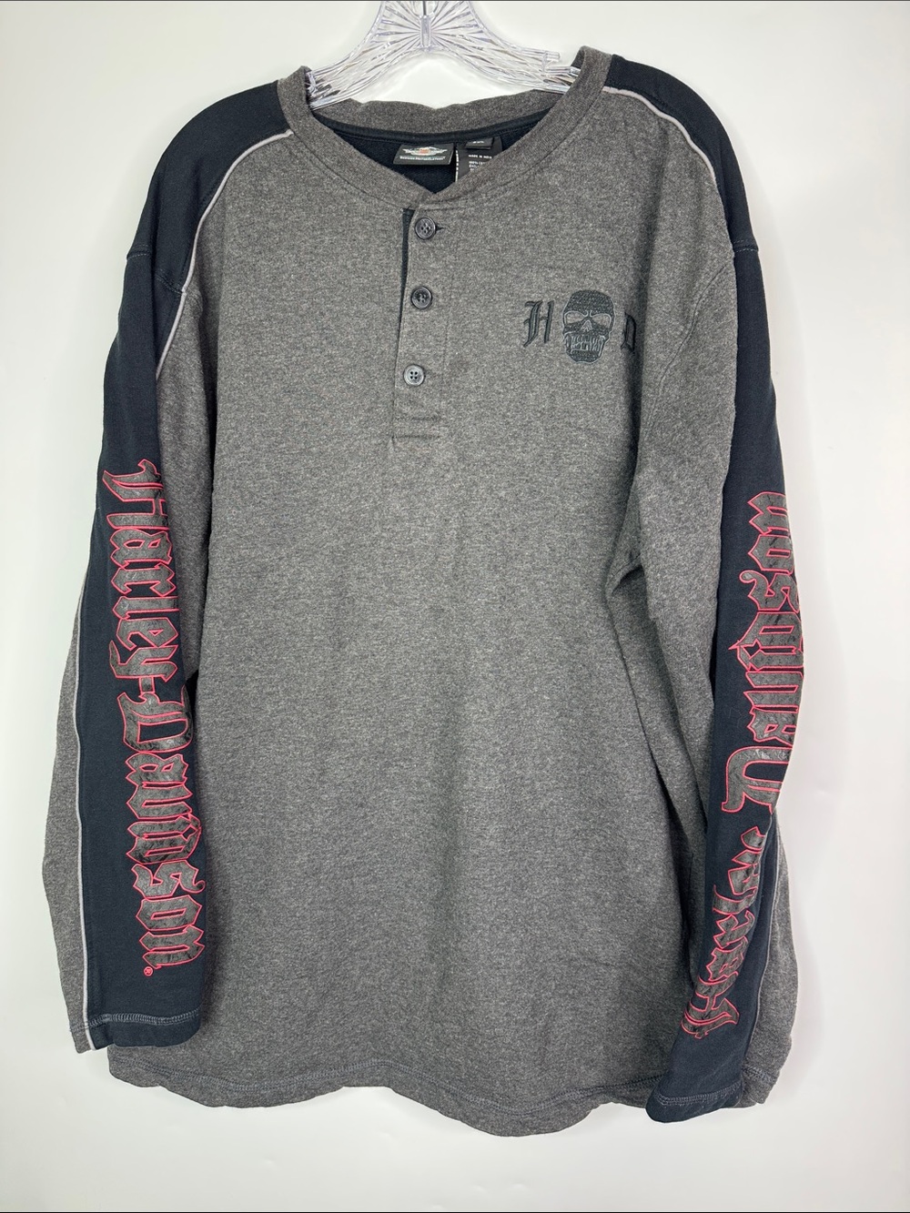 Harley Davidson Gray Long Sleeve Henley Shirt Size 2XL